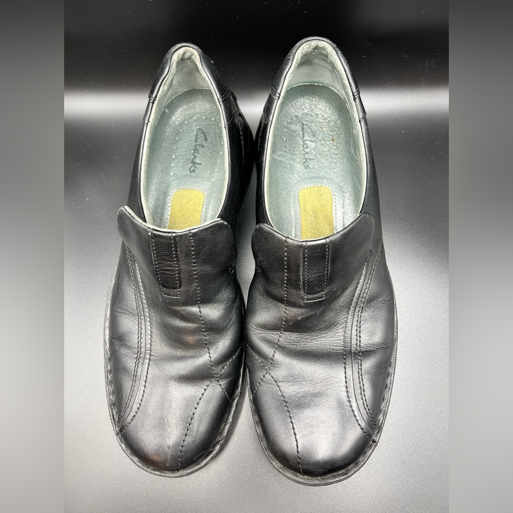 Clarks Escalade Step Black Leather Slip On Loafers Shoes Men's Size 10.5 EU